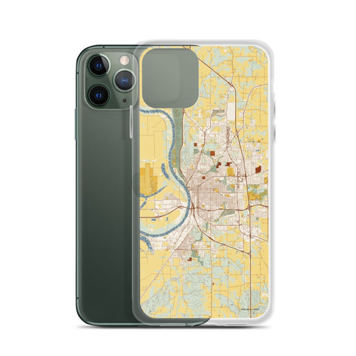 Custom Saint Joseph Missouri Map Phone Case in Woodblock on Table with Laptop and Plant