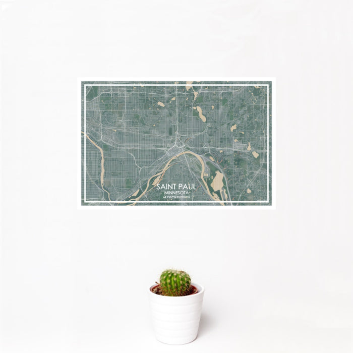 12x18 Saint Paul Minnesota Map Print Landscape Orientation in Afternoon Style With Small Cactus Plant in White Planter