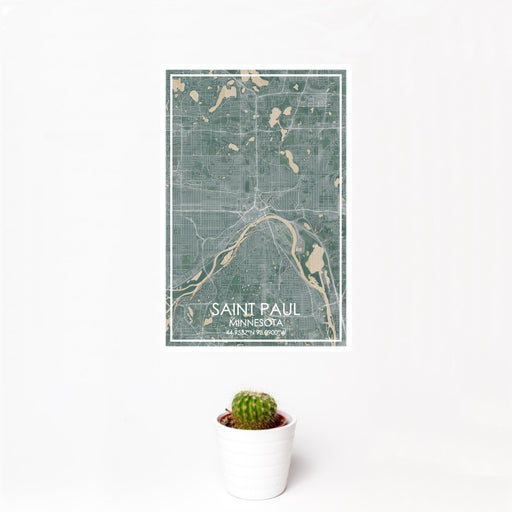 12x18 Saint Paul Minnesota Map Print Portrait Orientation in Afternoon Style With Small Cactus Plant in White Planter