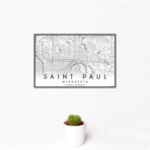 12x18 Saint Paul Minnesota Map Print Landscape Orientation in Classic Style With Small Cactus Plant in White Planter
