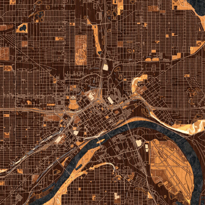 Saint Paul Minnesota Map Print in Ember Style Zoomed In Close Up Showing Details