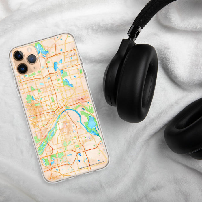 Custom Saint Paul Minnesota Map Phone Case in Watercolor on Table with Black Headphones