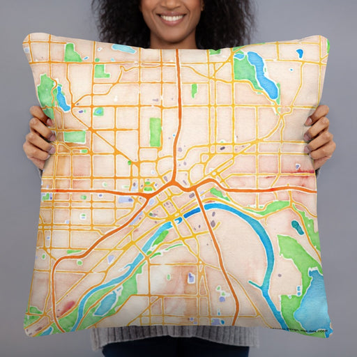 Person holding 22x22 Custom Saint Paul Minnesota Map Throw Pillow in Watercolor