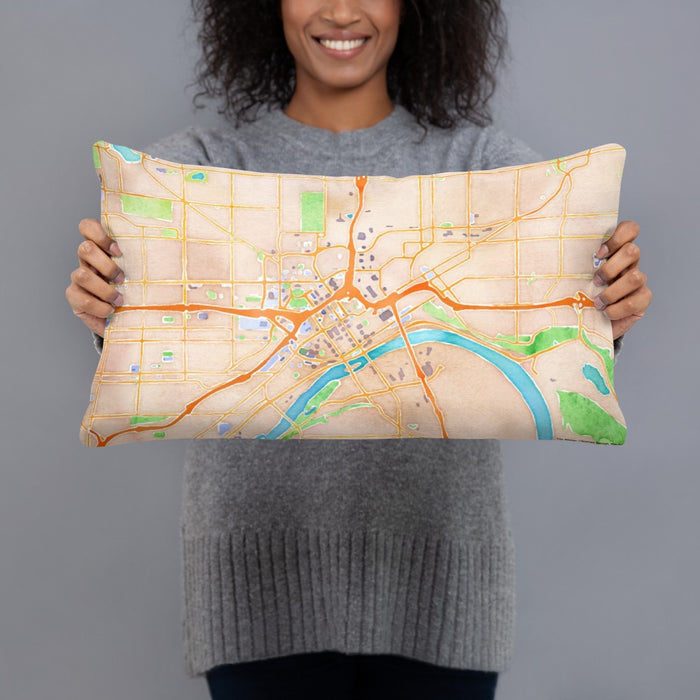 Person holding 20x12 Custom Saint Paul Minnesota Map Throw Pillow in Watercolor