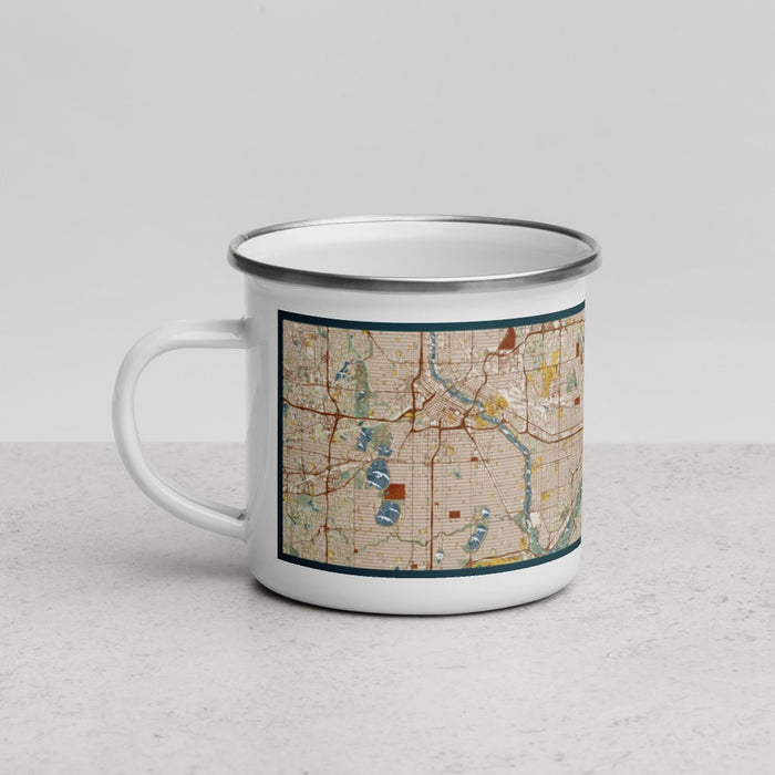 Left View Custom Saint Paul Minnesota Map Enamel Mug in Woodblock
