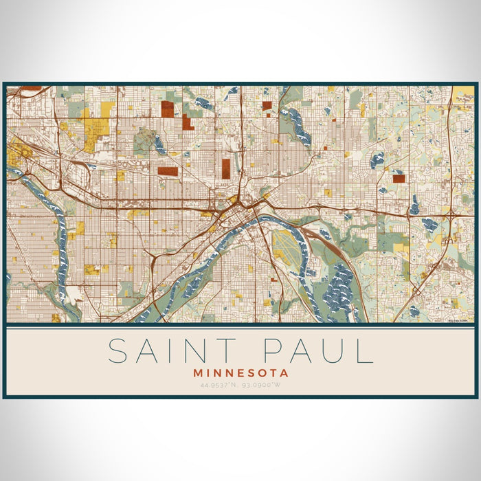 Saint Paul Minnesota Map Print Landscape Orientation in Woodblock Style With Shaded Background
