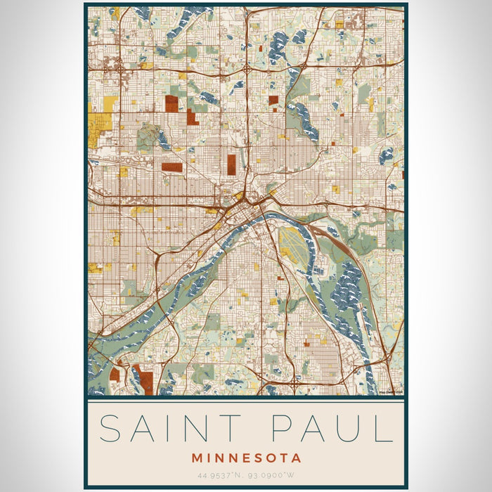 Saint Paul Minnesota Map Print Portrait Orientation in Woodblock Style With Shaded Background