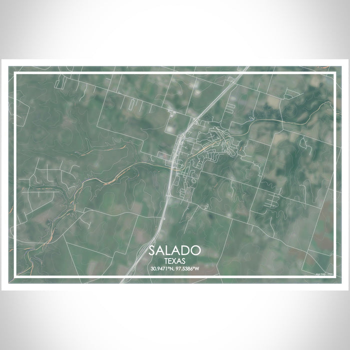Salado Texas Map Print Landscape Orientation in Afternoon Style With Shaded Background