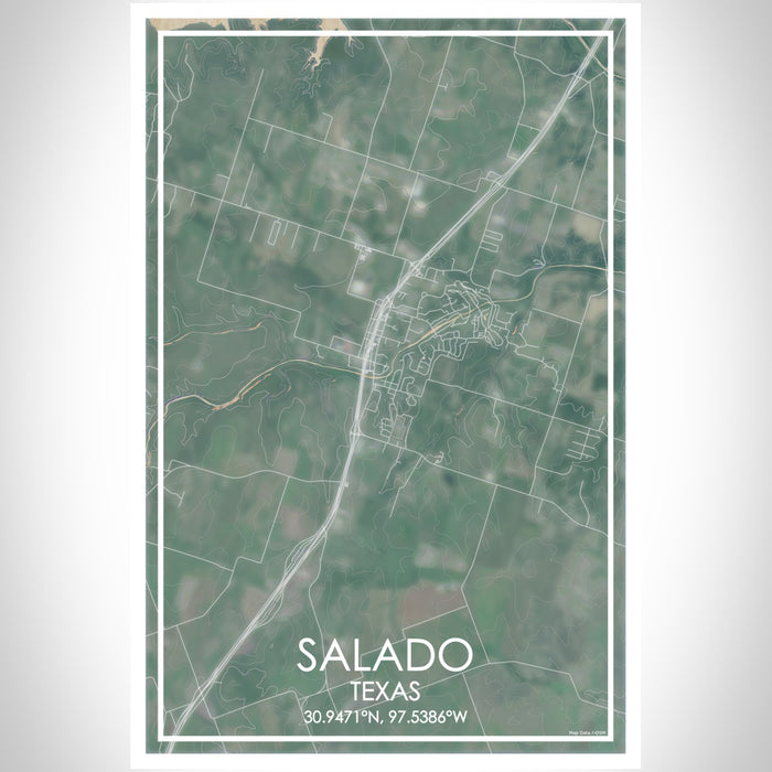 Salado Texas Map Print Portrait Orientation in Afternoon Style With Shaded Background