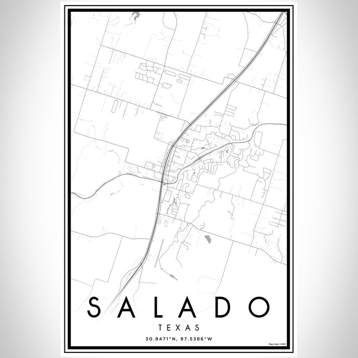 Salado Texas Map Print Portrait Orientation in Classic Style With Shaded Background