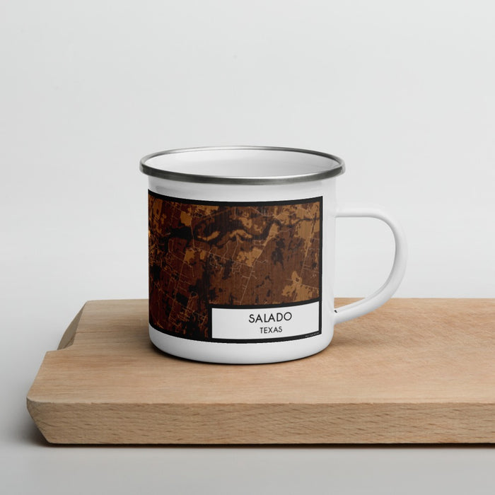 Right View Custom Salado Texas Map Enamel Mug in Ember