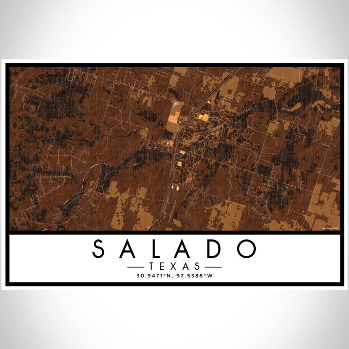 Salado Texas Map Print Landscape Orientation in Ember Style With Shaded Background
