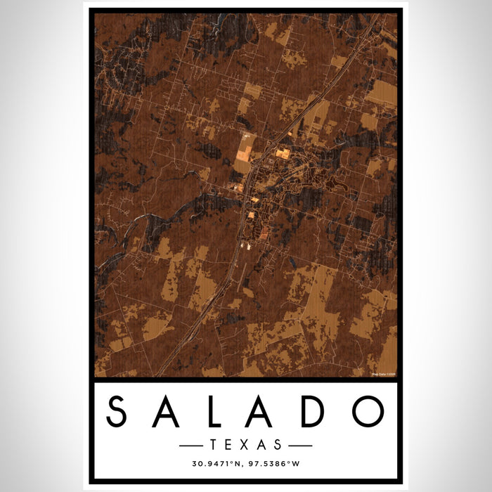 Salado Texas Map Print Portrait Orientation in Ember Style With Shaded Background