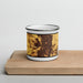 Front View Custom Salem Oregon Map Enamel Mug in Ember on Cutting Board