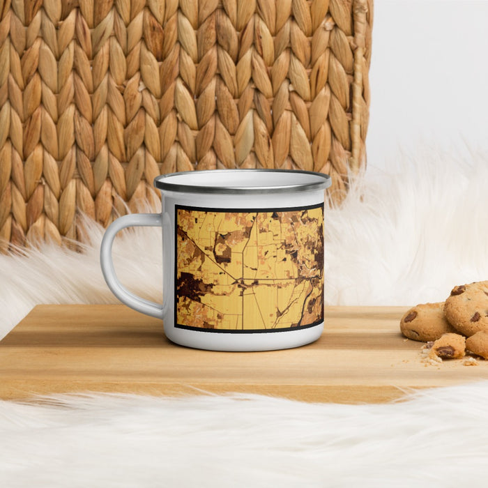 Left View Custom Salem Oregon Map Enamel Mug in Ember on Table Top