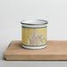 Front View Custom Salina Kansas Map Enamel Mug in Woodblock on Cutting Board