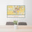 24x36 Saline Michigan Map Print Lanscape Orientation in Woodblock Style Behind 2 Chairs Table and Potted Plant