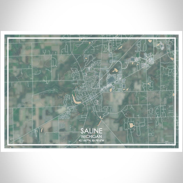 Saline Michigan Map Print Landscape Orientation in Afternoon Style With Shaded Background