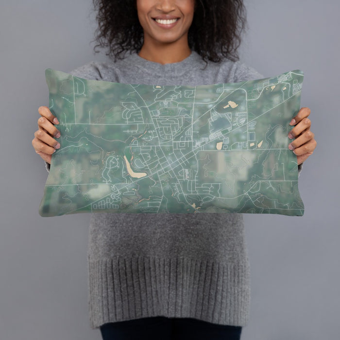 Person holding 20x12 Custom Saline Michigan Map Throw Pillow in Afternoon