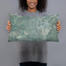Person holding 20x12 Custom Saline Michigan Map Throw Pillow in Afternoon