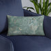 Custom Saline Michigan Map Throw Pillow in Afternoon on Blue Colored Chair