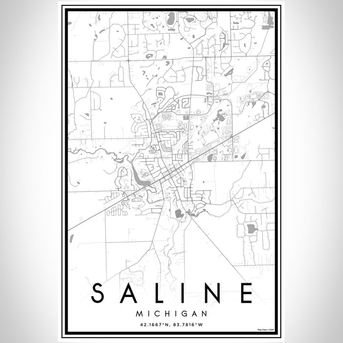 Saline Michigan Map Print Portrait Orientation in Classic Style With Shaded Background