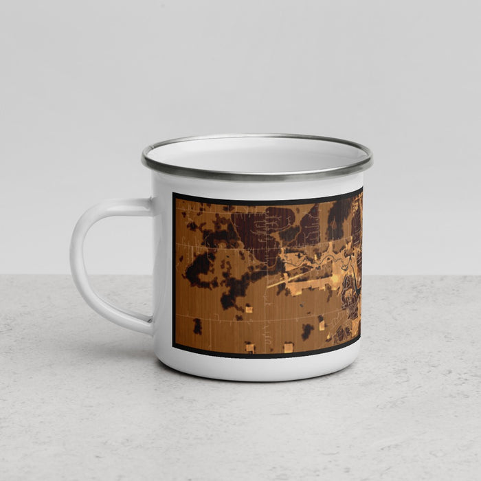 Left View Custom Saline Michigan Map Enamel Mug in Ember