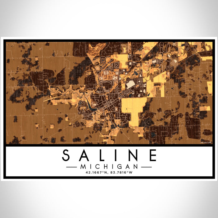 Saline Michigan Map Print Landscape Orientation in Ember Style With Shaded Background