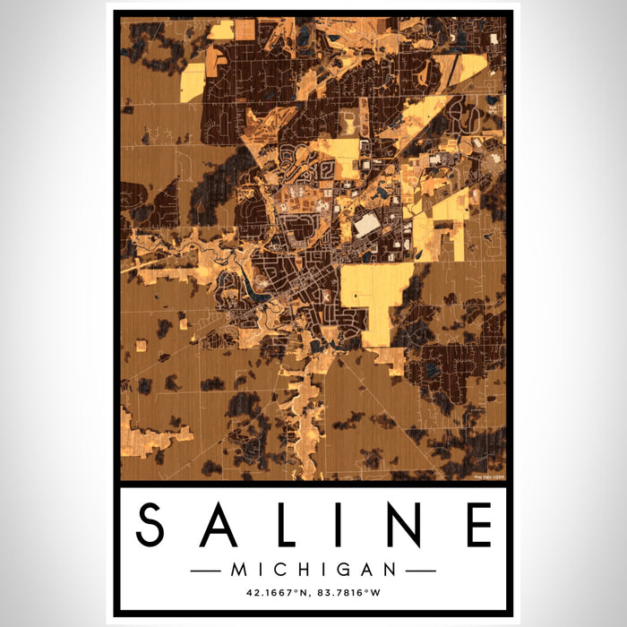 Saline Michigan Map Print Portrait Orientation in Ember Style With Shaded Background