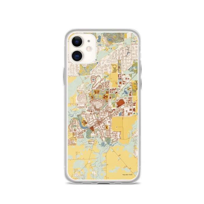 Custom iPhone 11 Saline Michigan Map Phone Case in Woodblock