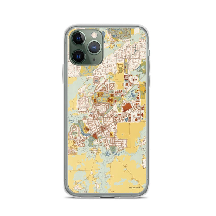 Custom iPhone 11 Pro Saline Michigan Map Phone Case in Woodblock