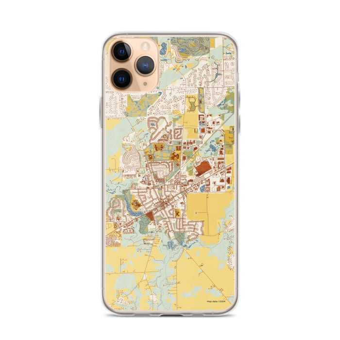 Custom iPhone 11 Pro Max Saline Michigan Map Phone Case in Woodblock