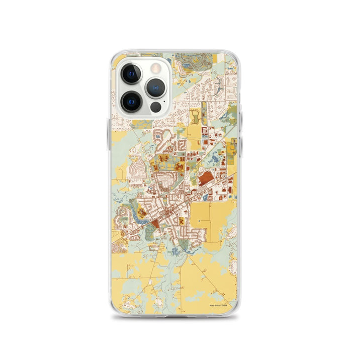 Custom iPhone 12 Pro Saline Michigan Map Phone Case in Woodblock