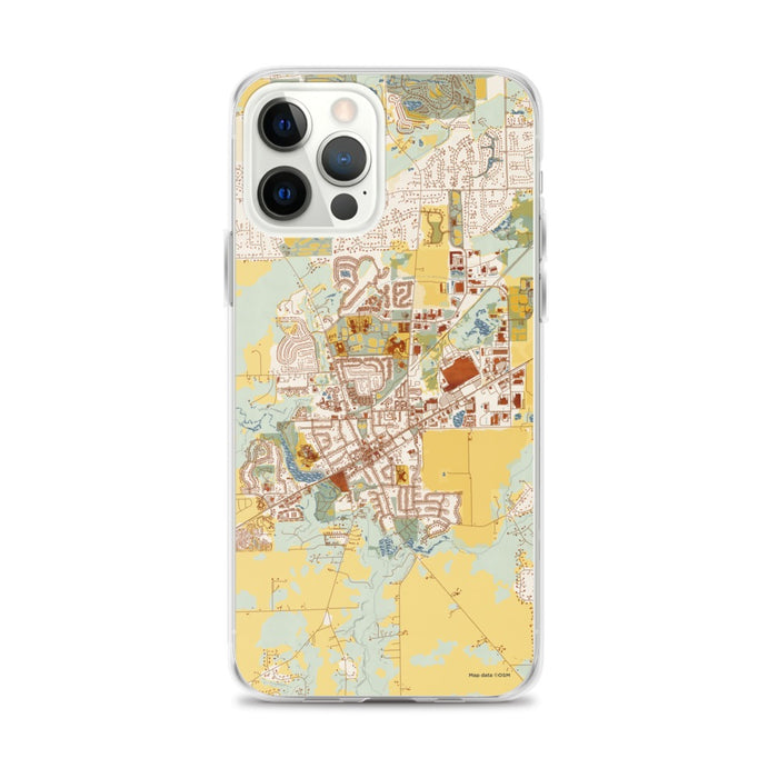 Custom iPhone 12 Pro Max Saline Michigan Map Phone Case in Woodblock