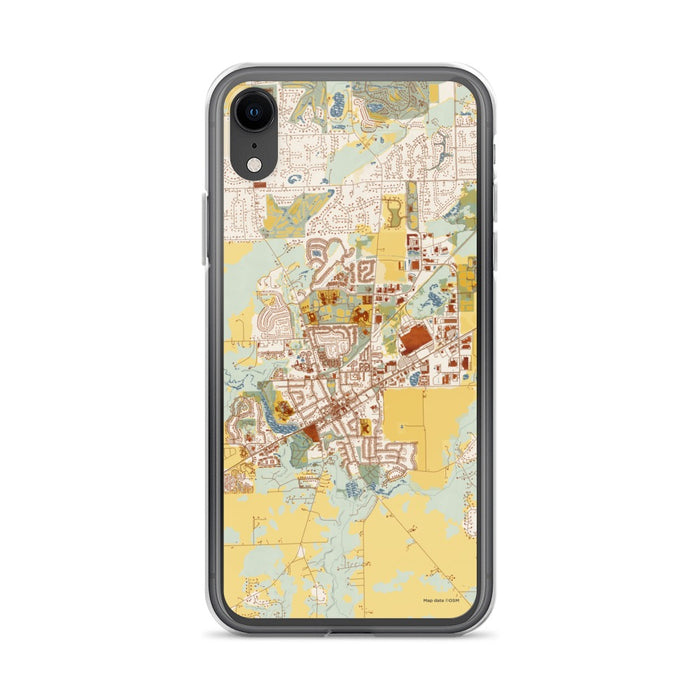 Custom iPhone XR Saline Michigan Map Phone Case in Woodblock