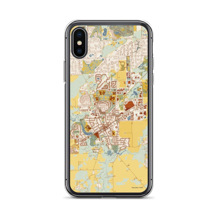 Custom iPhone X/XS Saline Michigan Map Phone Case in Woodblock