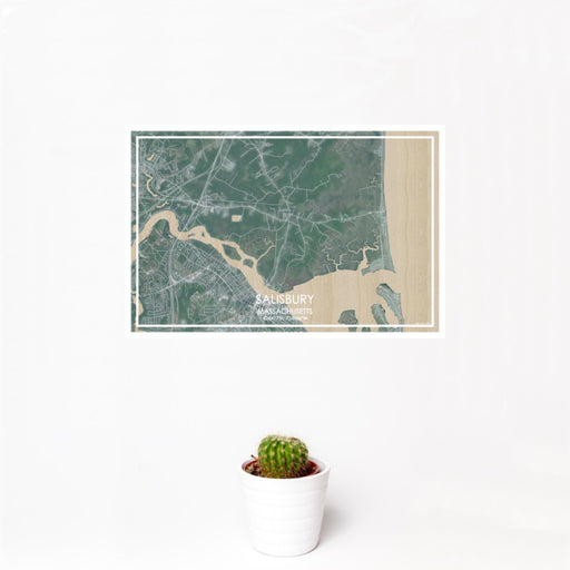 12x18 Salisbury Massachusetts Map Print Landscape Orientation in Afternoon Style With Small Cactus Plant in White Planter
