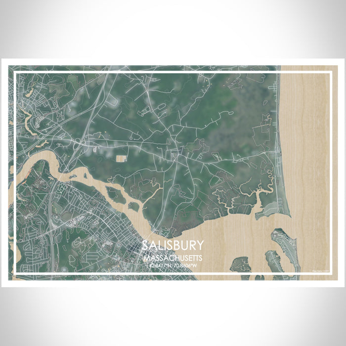 Salisbury Massachusetts Map Print Landscape Orientation in Afternoon Style With Shaded Background