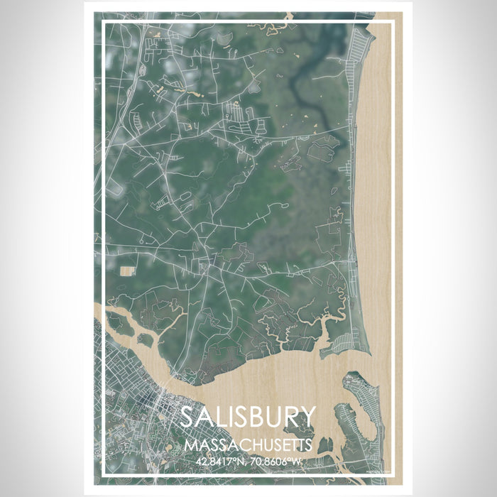 Salisbury Massachusetts Map Print Portrait Orientation in Afternoon Style With Shaded Background