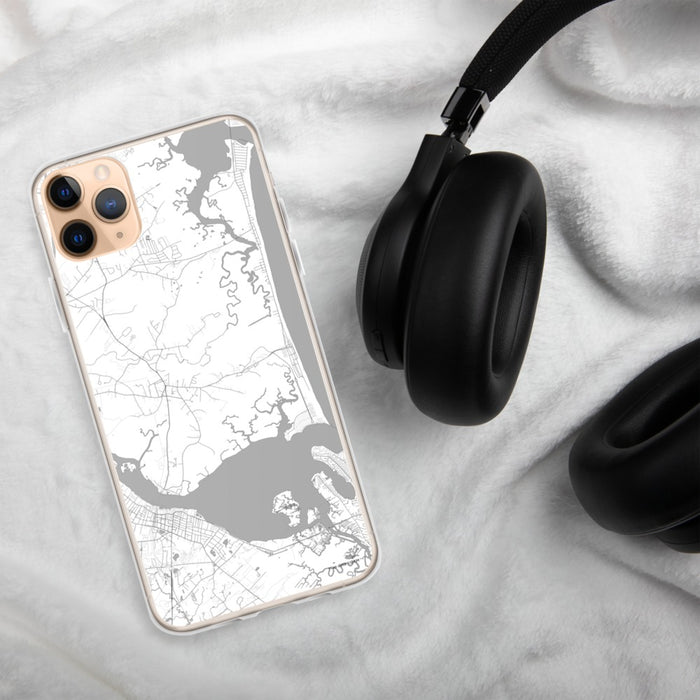 Custom Salisbury Massachusetts Map Phone Case in Classic on Table with Black Headphones