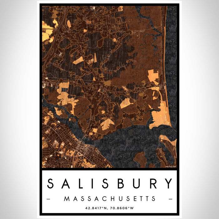 Salisbury Massachusetts Map Print Portrait Orientation in Ember Style With Shaded Background