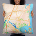 Person holding 22x22 Custom Salisbury Massachusetts Map Throw Pillow in Watercolor