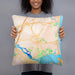 Person holding 18x18 Custom Salisbury Massachusetts Map Throw Pillow in Watercolor