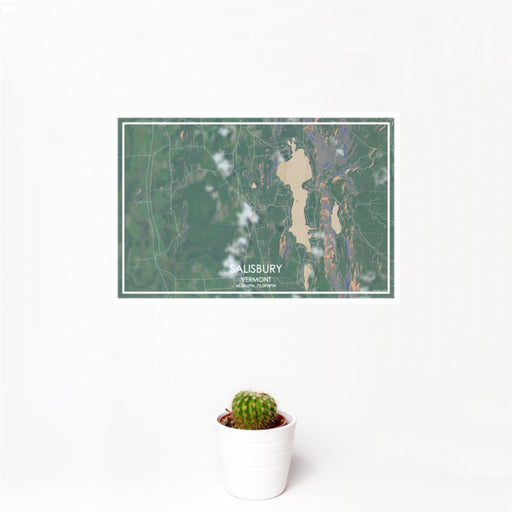 12x18 Salisbury Vermont Map Print Landscape Orientation in Afternoon Style With Small Cactus Plant in White Planter