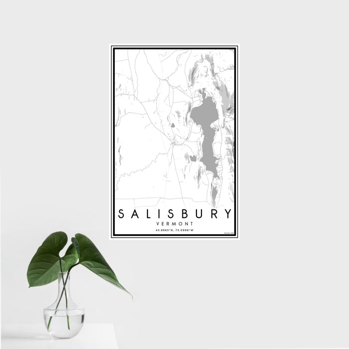 16x24 Salisbury Vermont Map Print Portrait Orientation in Classic Style With Tropical Plant Leaves in Water