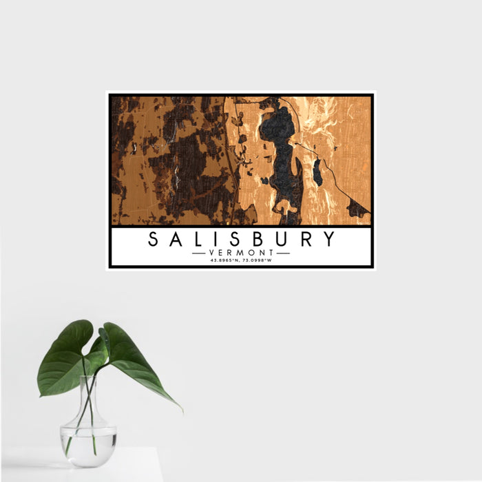 16x24 Salisbury Vermont Map Print Landscape Orientation in Ember Style With Tropical Plant Leaves in Water