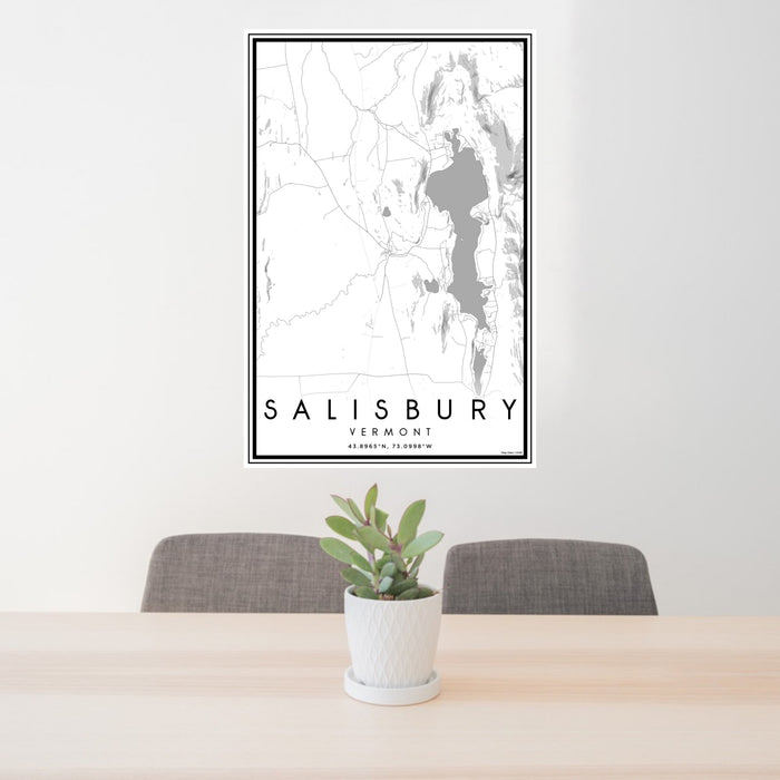 24x36 Salisbury Vermont Map Print Portrait Orientation in Classic Style Behind 2 Chairs Table and Potted Plant