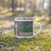 Right View Custom Salisbury Vermont Map Enamel Mug in Afternoon on Grass With Trees in Background
