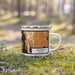 Right View Custom Salisbury Vermont Map Enamel Mug in Ember on Grass With Trees in Background