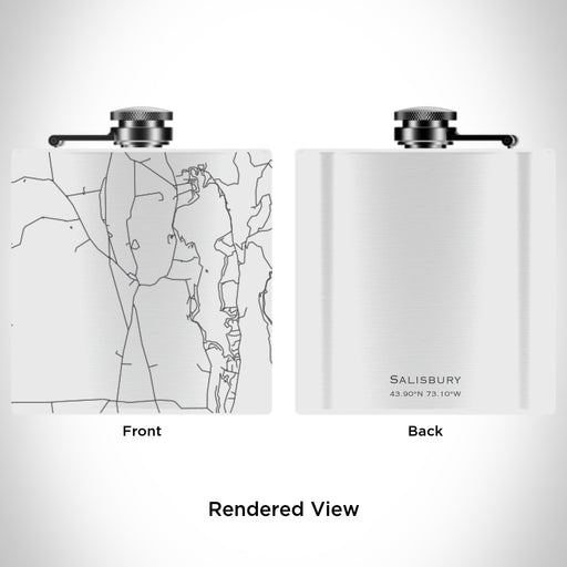 Rendered View of Salisbury Vermont Map Engraving on 6oz Stainless Steel Flask in White